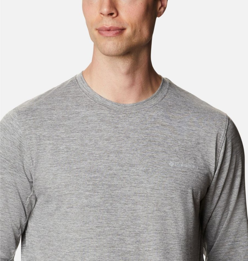 Grey Columbia Tech Trail Long Sleeve Crew II Men's T-Shirt | 52178ILNA