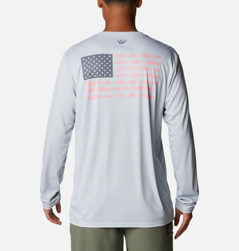 Grey Columbia Terminal Tackle PFG Fish Flag Long Sleeve Men's T-Shirt | 94268MPEA