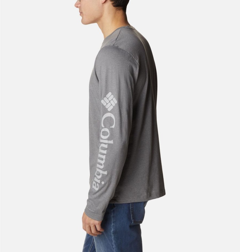 Grey Columbia Thistletown Hills Long Sleeve Logo Men's T-Shirt | 91436HYAG