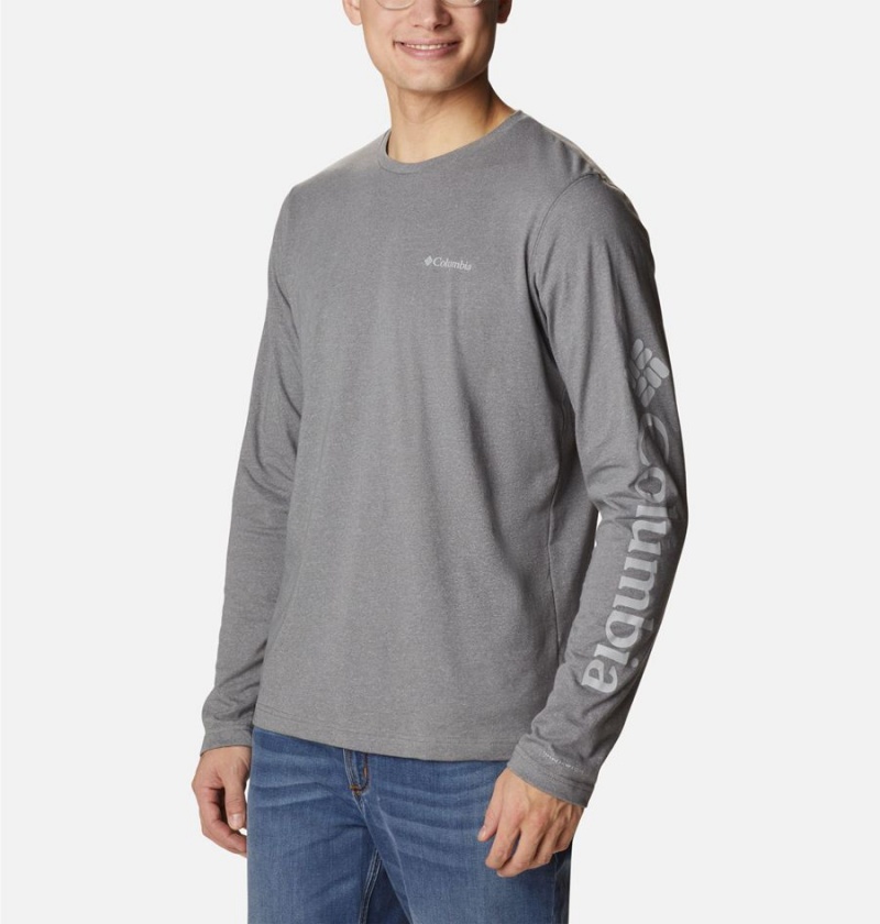 Grey Columbia Thistletown Hills Long Sleeve Logo Men's T-Shirt | 91436HYAG