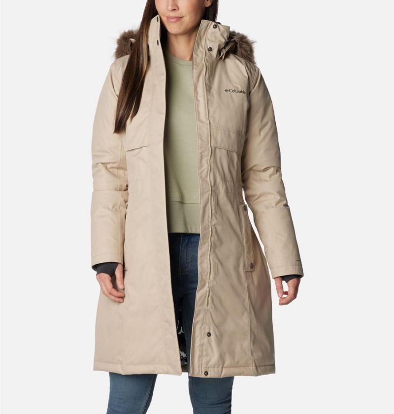 Khaki Columbia Apres Arson Winter Long Down Women's Coats | 47305FLJE