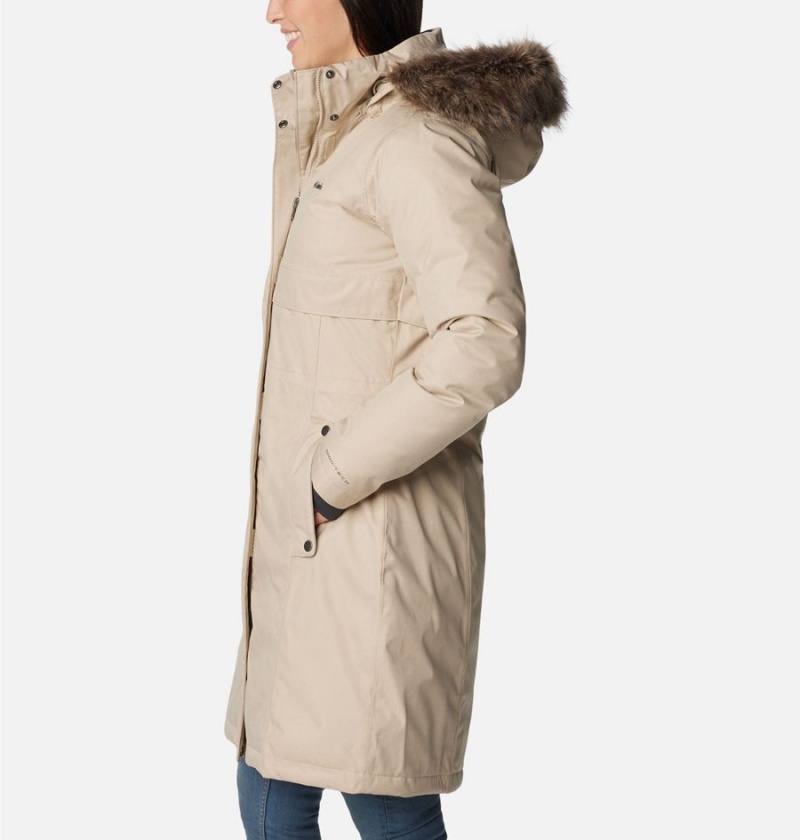 Khaki Columbia Apres Arson Winter Long Down Women's Coats | 47305FLJE