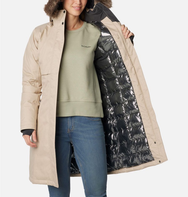 Khaki Columbia Apres Arson Winter Long Down Women's Coats | 47305FLJE