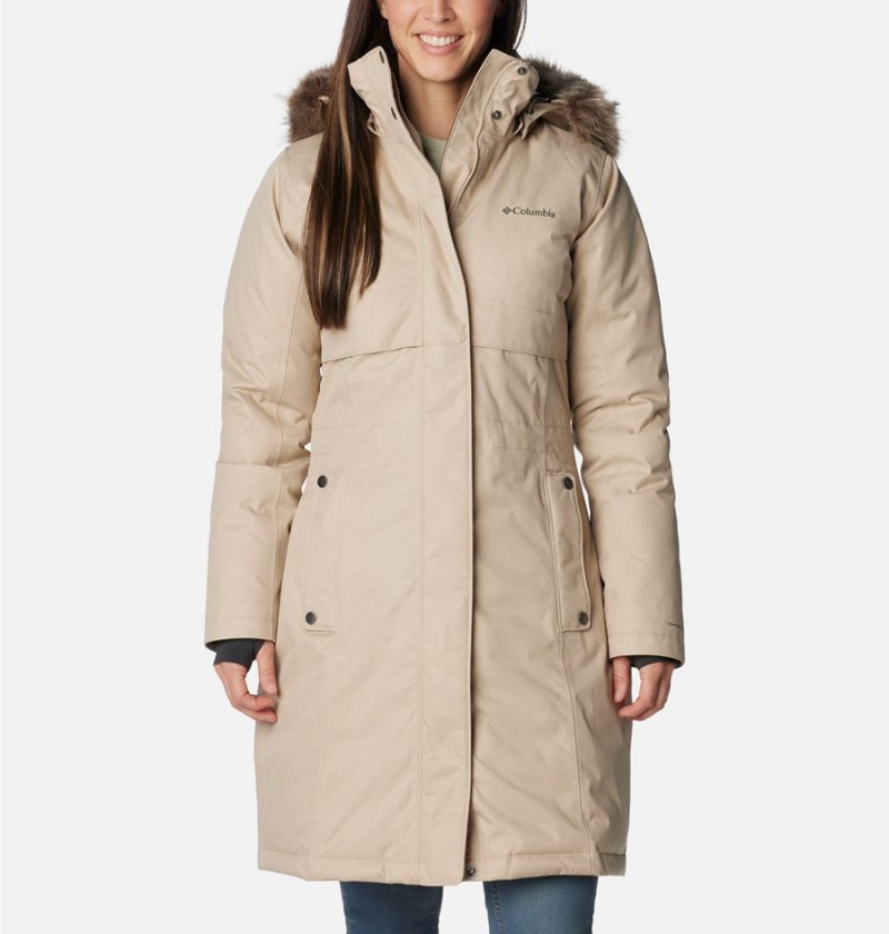 Khaki Columbia Apres Arson Winter Long Down Women\'s Coats | 47305FLJE