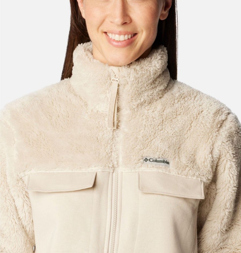 Khaki Columbia Lodge Hybrid Sherpa Full Zip Women's Fleece Jacket | 71095UZVM