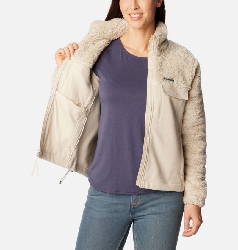 Khaki Columbia Lodge Hybrid Sherpa Full Zip Women's Fleece Jacket | 71095UZVM