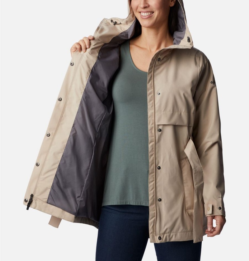 Khaki Columbia Long Valley Trench II Women's Rain Jacket | 34908EXRB