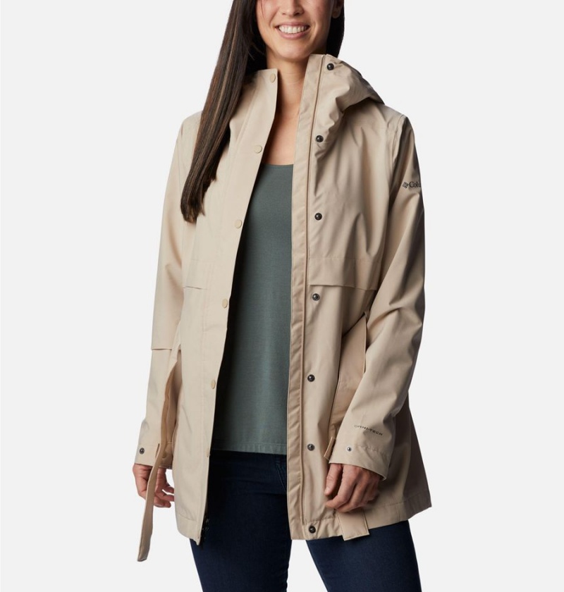 Khaki Columbia Long Valley Trench II Women's Rain Jacket | 34908EXRB