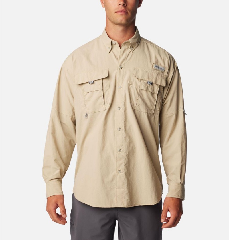 Khaki Columbia PFG Bahama II Long Sleeve Men\'s Shirt | 58037WRNY