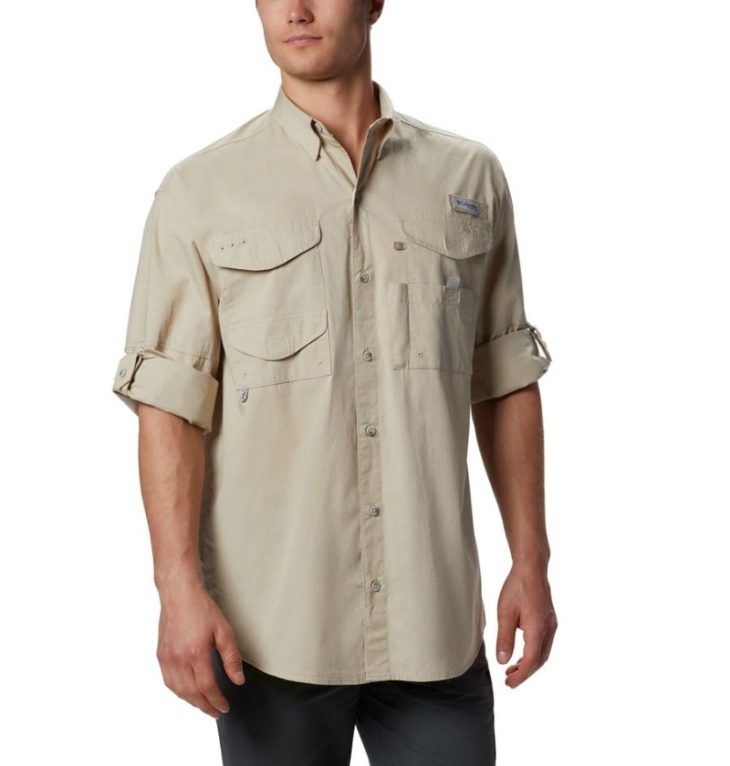 Khaki Columbia PFG Bonehead Long Sleeve Men's Shirt | 49702GBFO