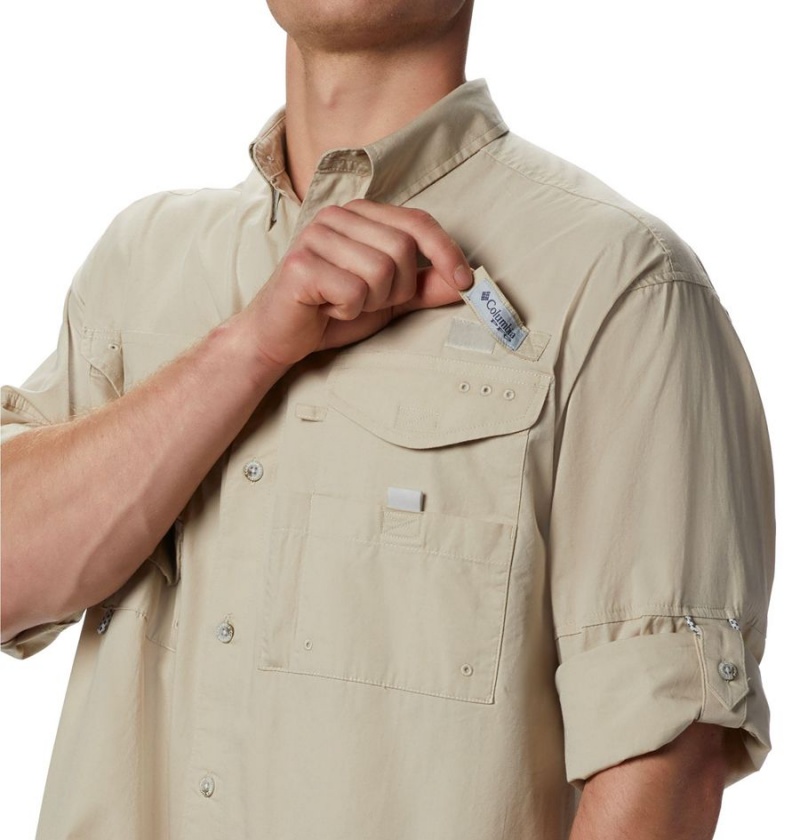 Khaki Columbia PFG Bonehead Long Sleeve Men's Shirt | 49702GBFO