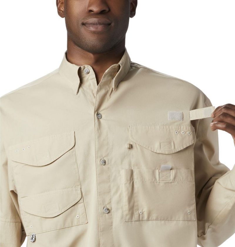 Khaki Columbia PFG Bonehead Long Sleeve Men's Shirt | 49702GBFO