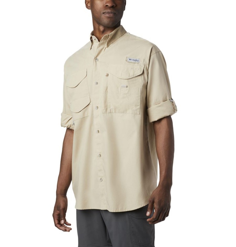 Khaki Columbia PFG Bonehead Long Sleeve Men's Shirt | 49702GBFO