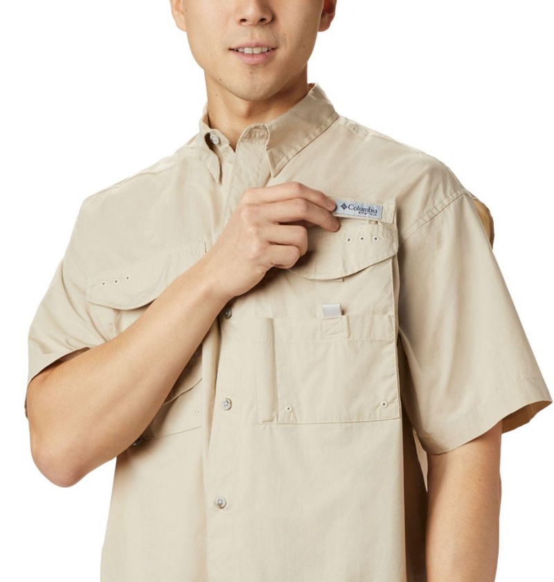 Khaki Columbia PFG Bonehead Short Sleeve Men's Shirt | 68279CDLQ