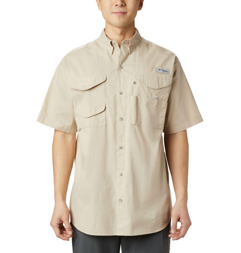 Khaki Columbia PFG Bonehead Short Sleeve Men\'s Shirt | 68279CDLQ