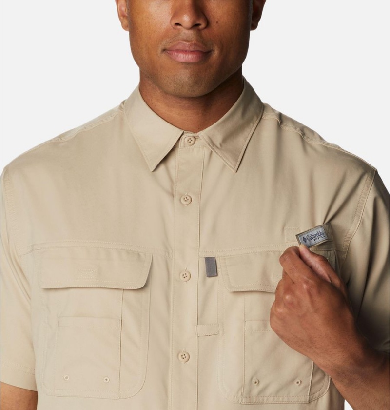 Khaki Columbia PFG Drift Guide Woven Short Sleeve Men's Shirt | 68532CSZN