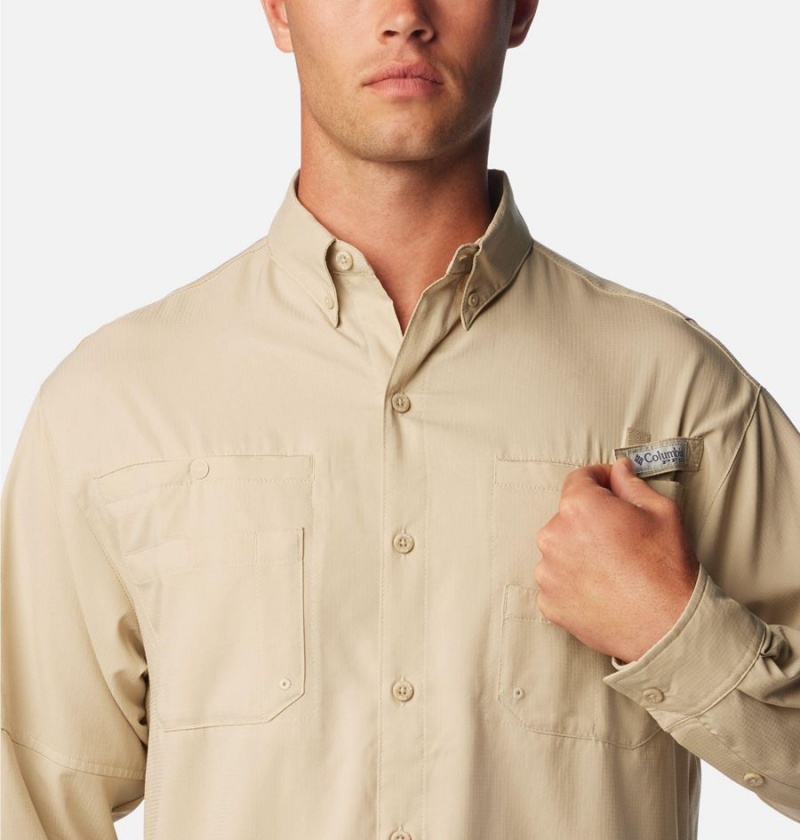 Khaki Columbia PFG Tamiami II Long Sleeve Men's Shirt | 61827ZSQU