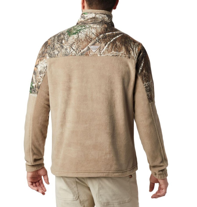 Khaki Columbia PHG Fleece Overlay 1/4 Zip Men's Pullover | 20985TRBA