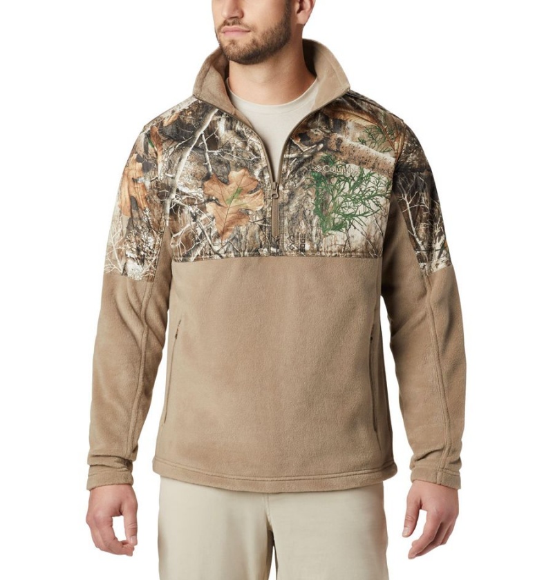 Khaki Columbia PHG Fleece Overlay 1/4 Zip Men\'s Pullover | 20985TRBA