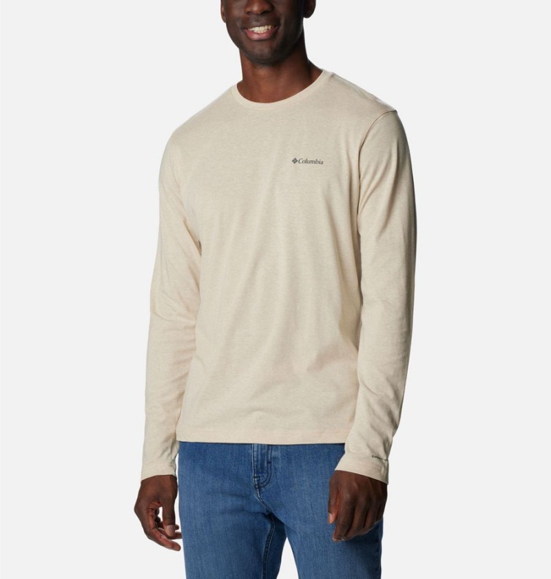 Khaki Columbia Thistletown Hills Long Sleeve Crew Men's T-Shirt | 93186FUSL