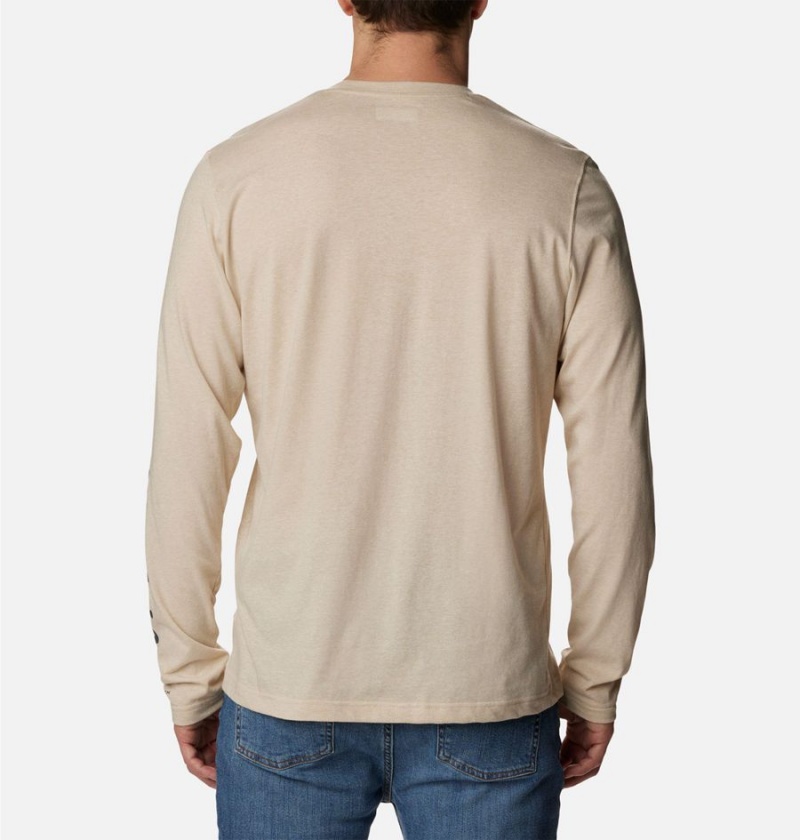 Khaki Columbia Thistletown Hills Long Sleeve Logo Men's T-Shirt | 52806AHIQ