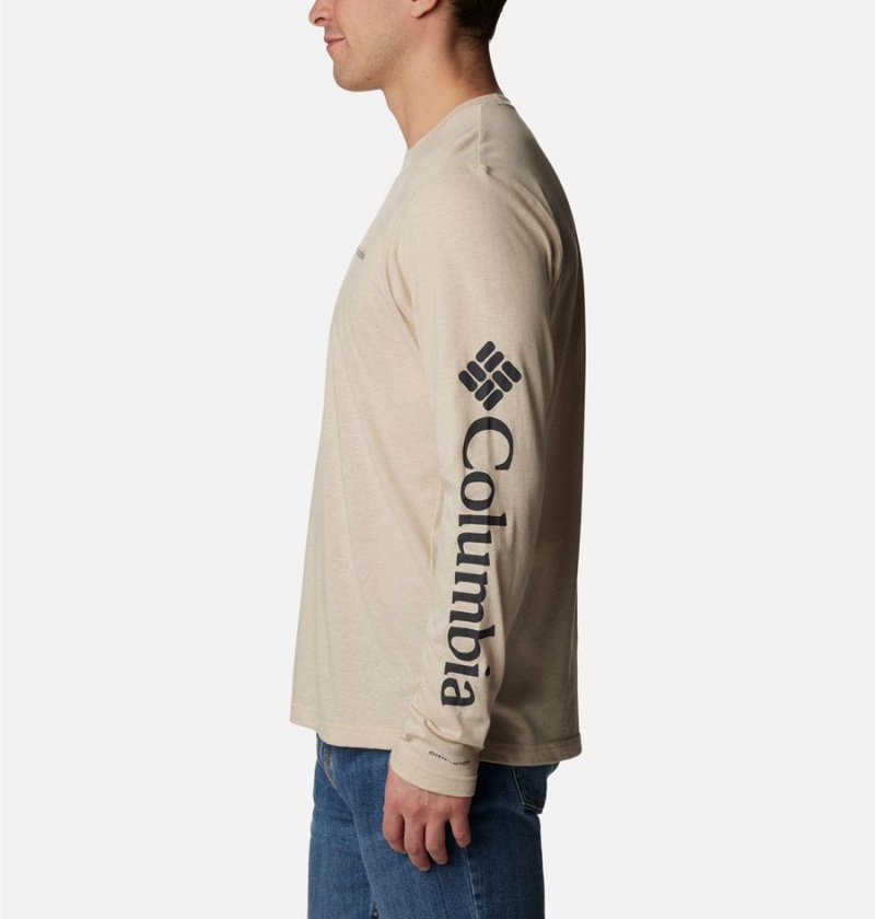 Khaki Columbia Thistletown Hills Long Sleeve Logo Men's T-Shirt | 52806AHIQ