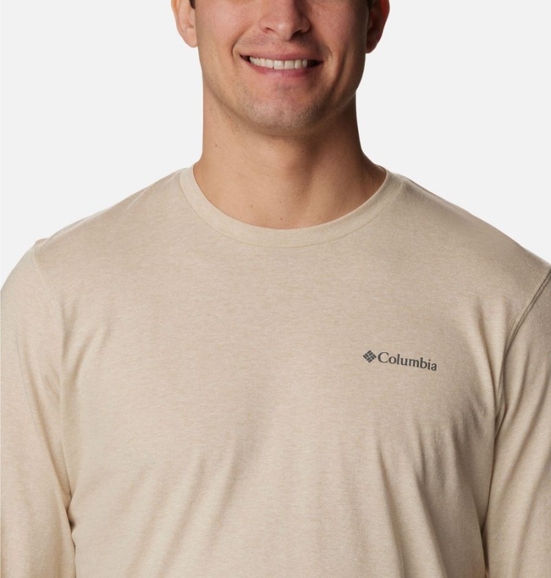 Khaki Columbia Thistletown Hills Long Sleeve Logo Men's T-Shirt | 52806AHIQ