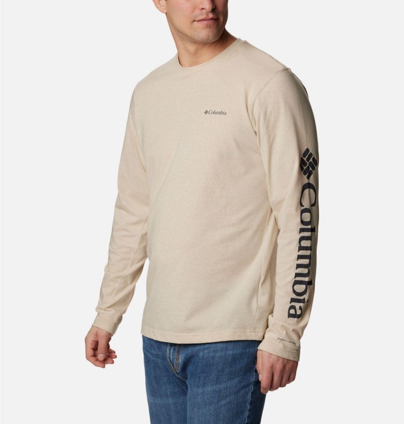 Khaki Columbia Thistletown Hills Long Sleeve Logo Men's T-Shirt | 52806AHIQ