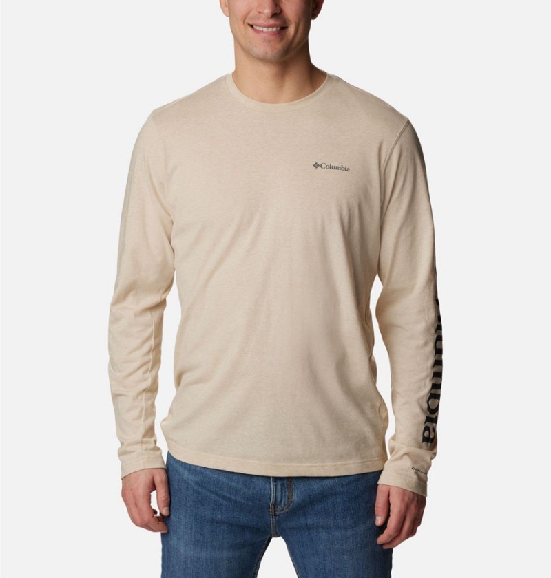 Khaki Columbia Thistletown Hills Long Sleeve Logo Men\'s T-Shirt | 52806AHIQ