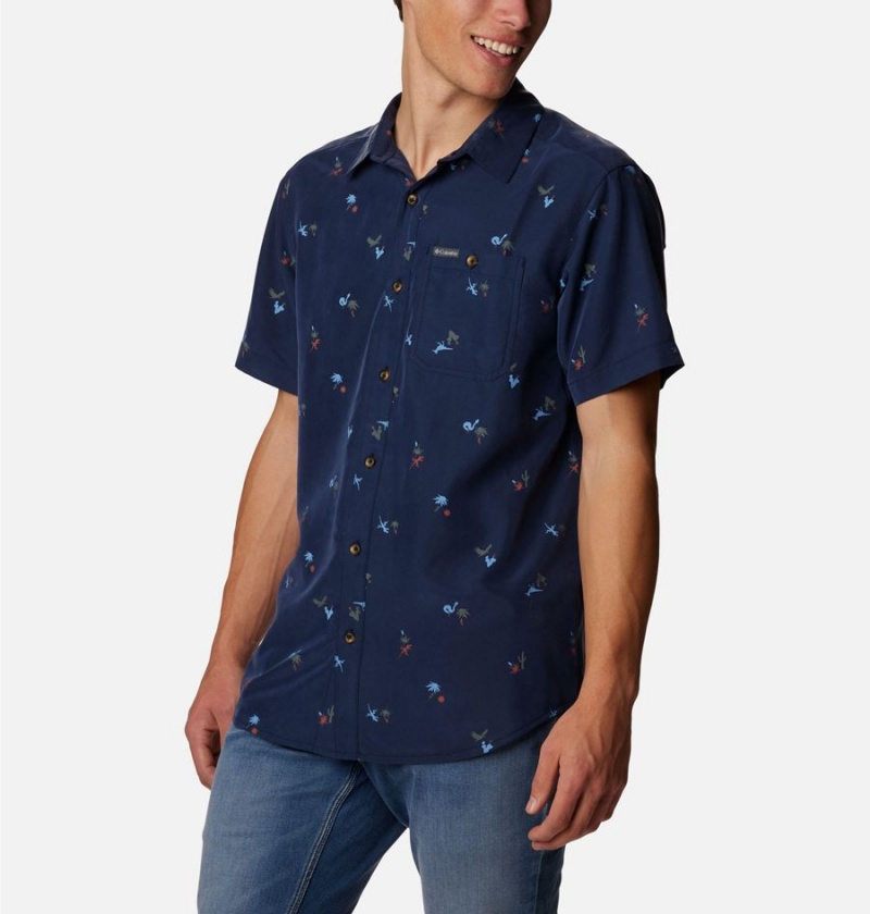 Navy Columbia Captree Island Short Sleeve Men's Shirt | 71954XMNO