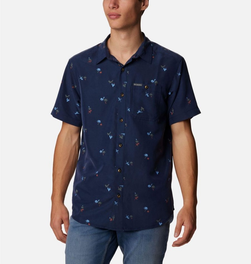 Navy Columbia Captree Island Short Sleeve Men\'s Shirt | 71954XMNO