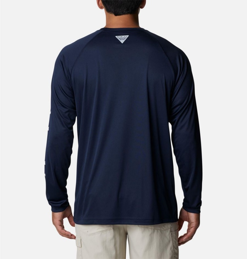 Navy Columbia Collegiate PFG Terminal Tackle Long Sleeve - Dallas Cowboys Men's T-Shirt | 21980JVWA