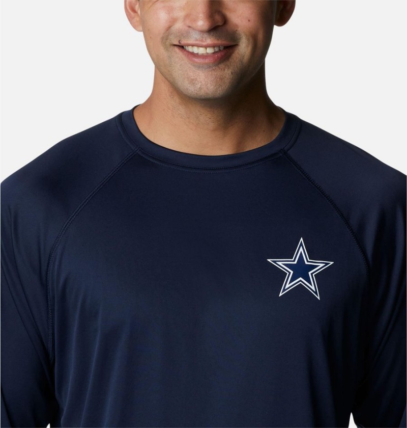 Navy Columbia Collegiate PFG Terminal Tackle Long Sleeve - Dallas Cowboys Men's T-Shirt | 21980JVWA