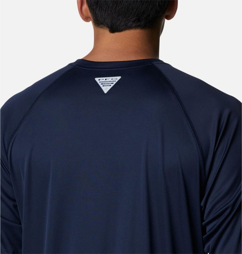 Navy Columbia Collegiate PFG Terminal Tackle Long Sleeve - Dallas Cowboys Men's T-Shirt | 21980JVWA