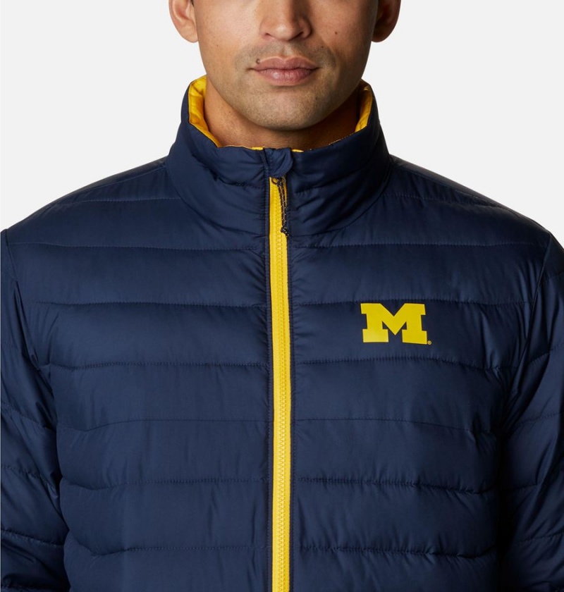 Navy Columbia Collegiate Powder Lite - Michigan Insulated Men's Puffer Jacket | 95428VWYA