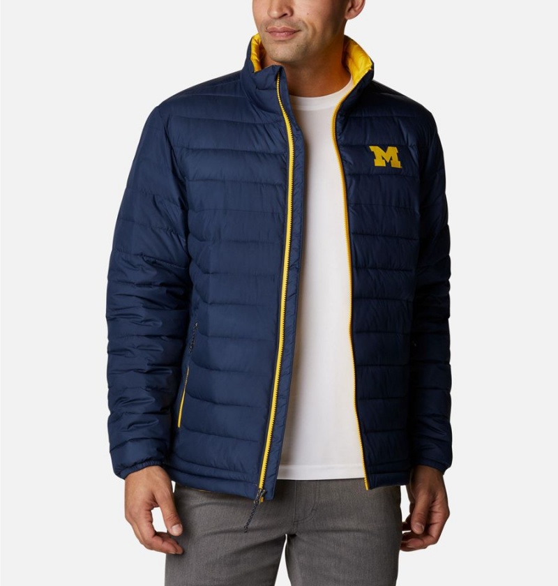 Navy Columbia Collegiate Powder Lite - Michigan Insulated Men\'s Puffer Jacket | 95428VWYA