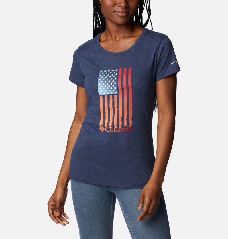 Navy Columbia Daisy Days Graphic Women's T-Shirt | 46238DSFI