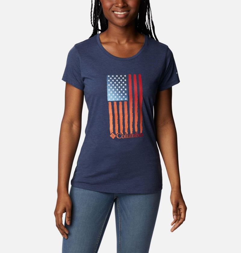 Navy Columbia Daisy Days Graphic Women\'s T-Shirt | 46238DSFI