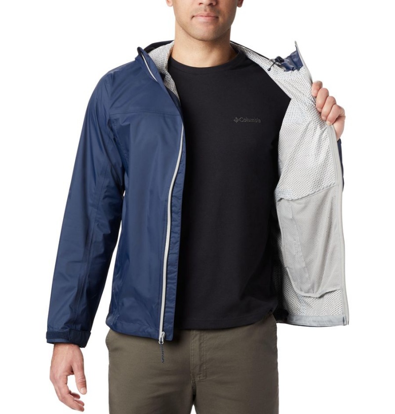 Navy Columbia EvaPOURation Men's Rain Jacket | 61879LUPZ