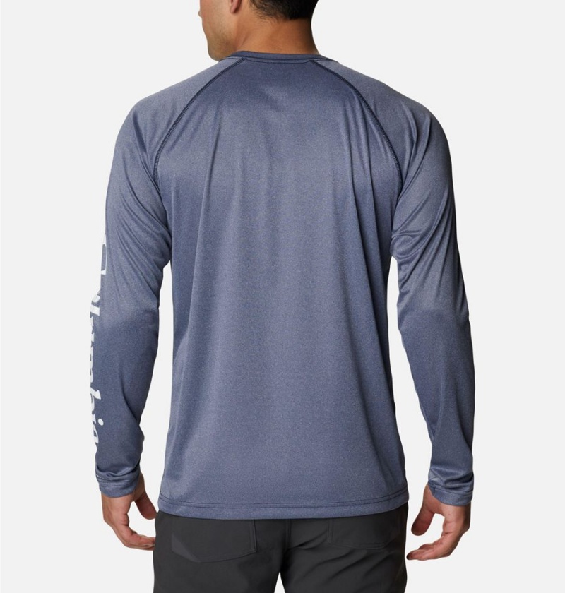 Navy Columbia Fork Stream Heather Long Sleeve Men's T-Shirt | 42367AWDF