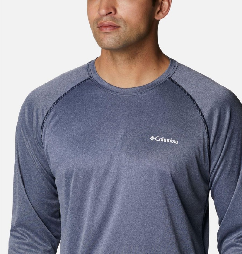 Navy Columbia Fork Stream Heather Long Sleeve Men's T-Shirt | 42367AWDF