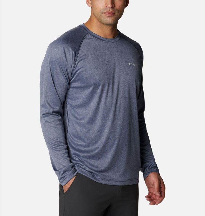 Navy Columbia Fork Stream Heather Long Sleeve Men's T-Shirt | 42367AWDF