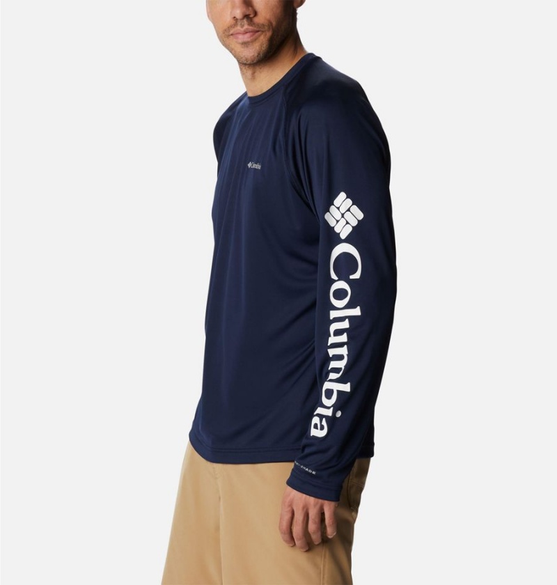 Navy Columbia Fork Stream Long Sleeve Men's T-Shirt | 08452VAHW