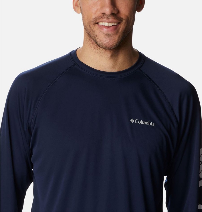 Navy Columbia Fork Stream Long Sleeve Men's T-Shirt | 08452VAHW