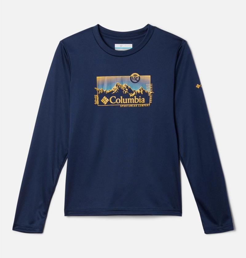 Navy Columbia Grizzly Peak Long Sleeve Graphic Kids\' T-Shirt | 06257FYLD