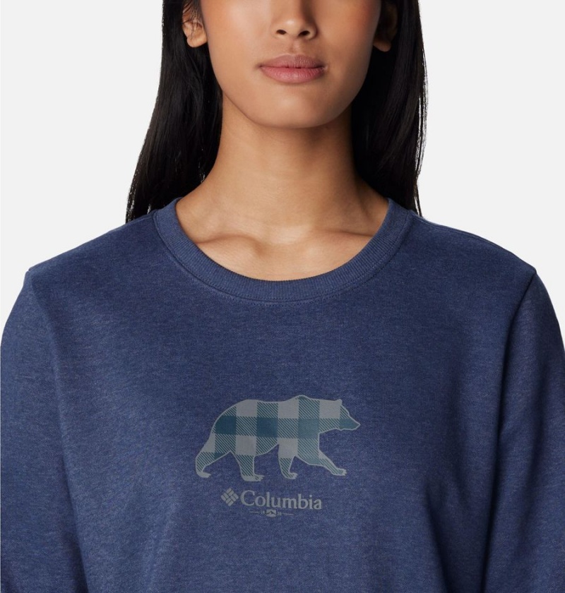 Navy Columbia Hart Mountain II Graphic Crew Women's Pullover | 42179QKIO