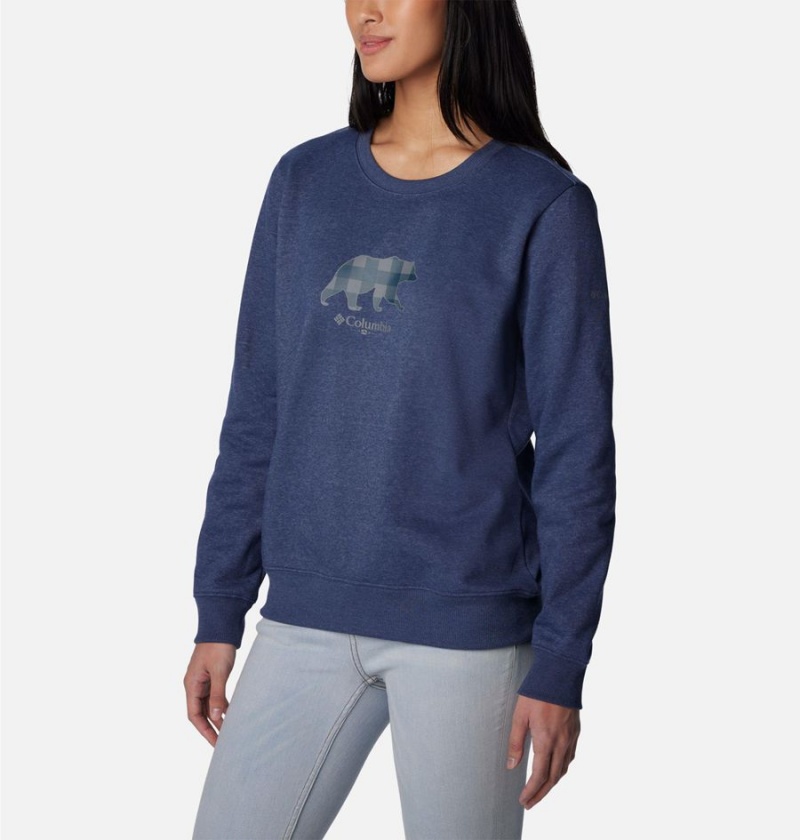 Navy Columbia Hart Mountain II Graphic Crew Women's Pullover | 42179QKIO