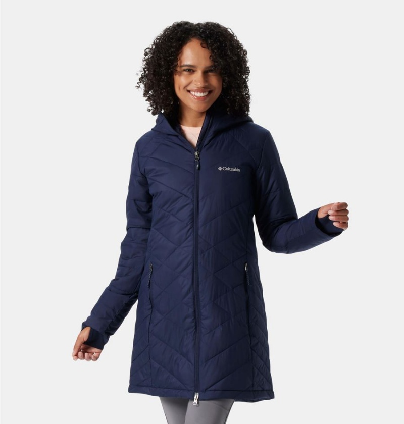 Navy Columbia Heavenly Long Hooded Women\'s Puffer Jacket | 75819BMYD