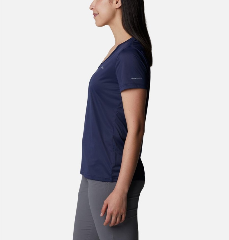 Navy Columbia Hike Short Sleeve V-Neck Women's T-Shirt | 40259CTZF