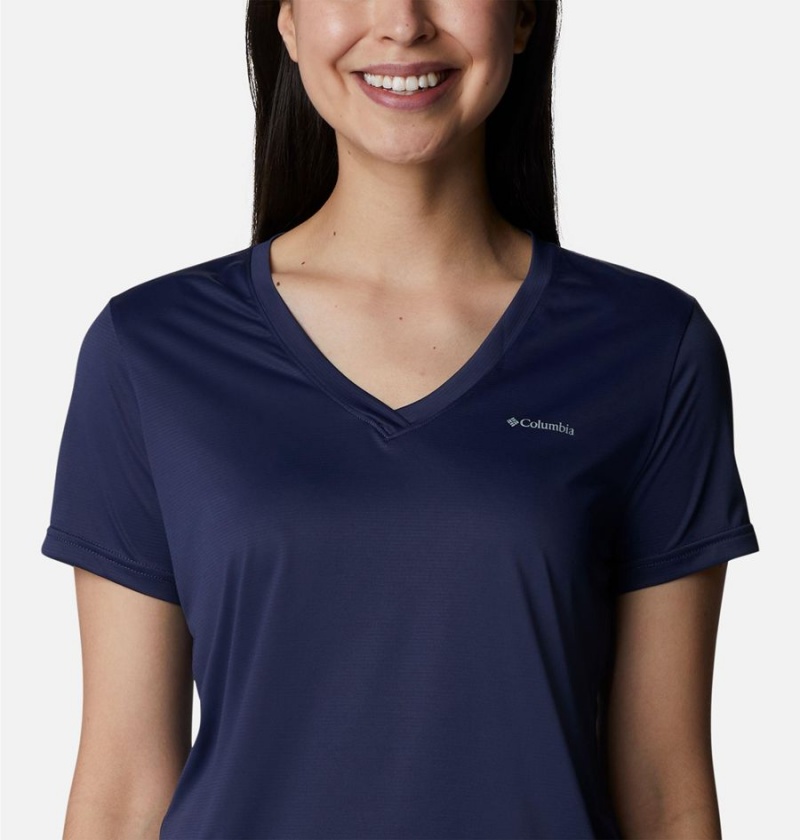 Navy Columbia Hike Short Sleeve V-Neck Women's T-Shirt | 40259CTZF